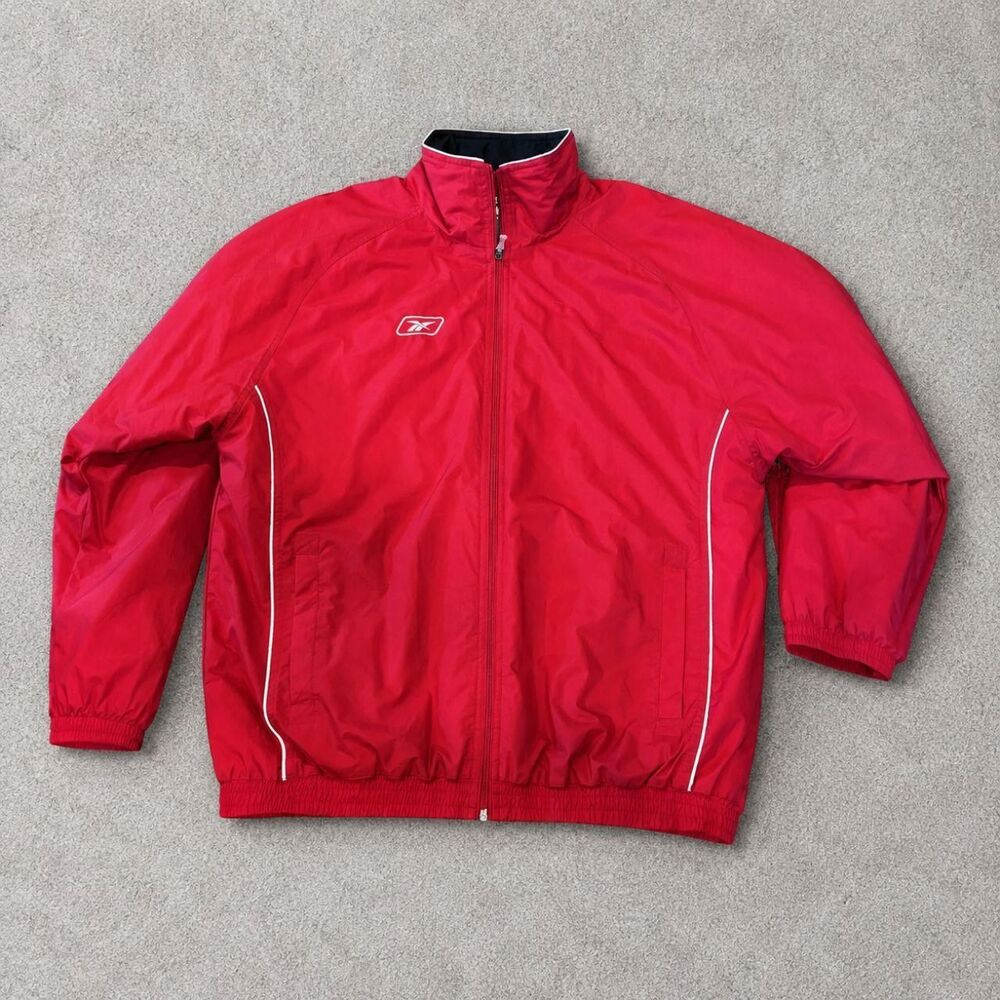 Vintage Reebok Menโs L Vector Red Quilted Nylon Bomber Jacket Y2K